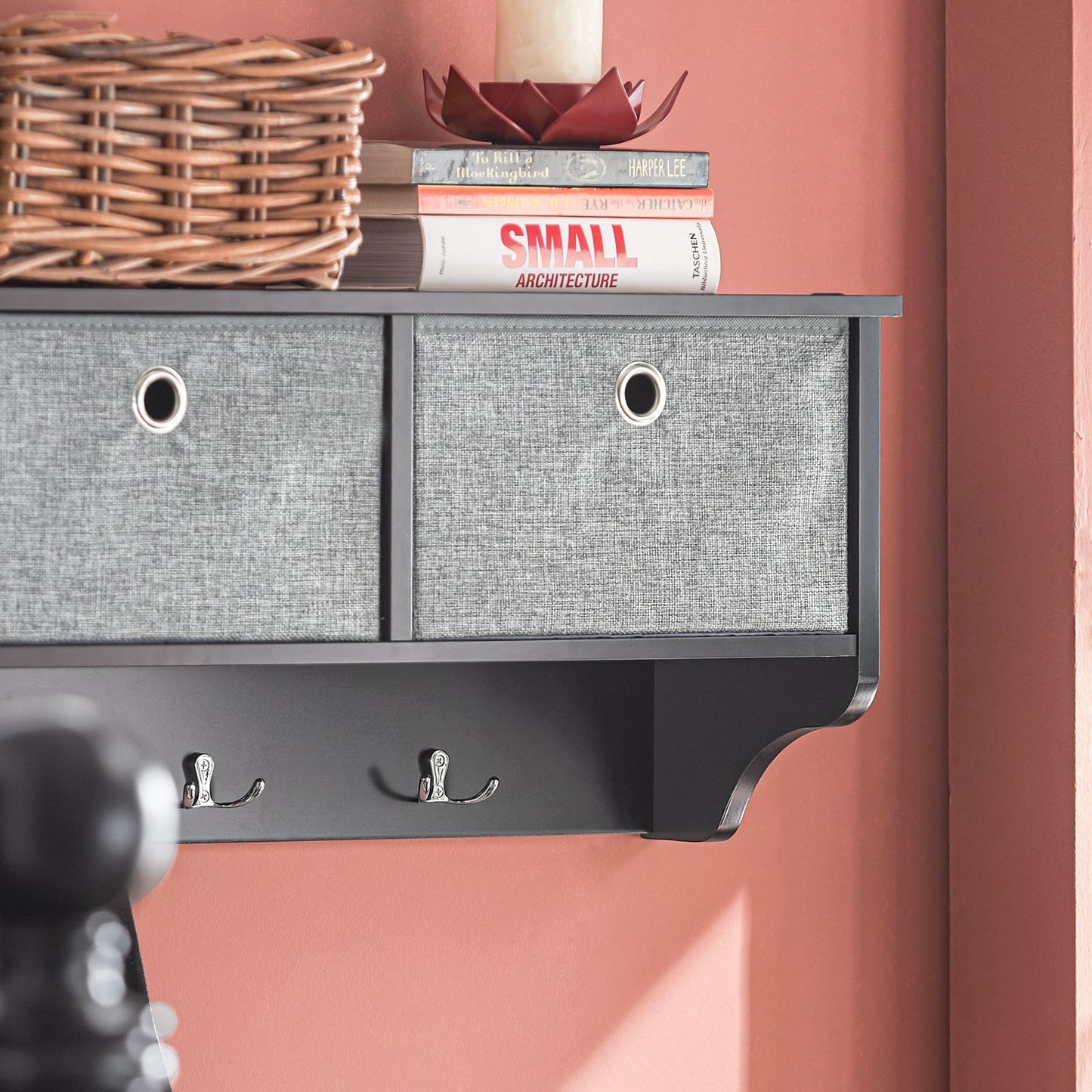 SoBuy Porte-manteaux avec support de rangement - 3 paniers 5 crochets - Noir