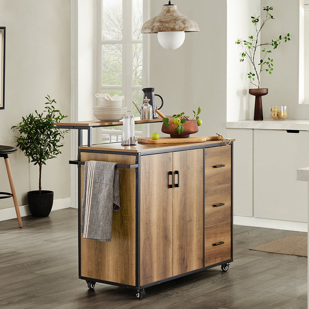 SoBuy Meuble de cuisine sur roulettes - Buffet - 2 Portes + 3 Tiroirs - Max. 75 kg - 113 x 69 x 106 cm - Moderne