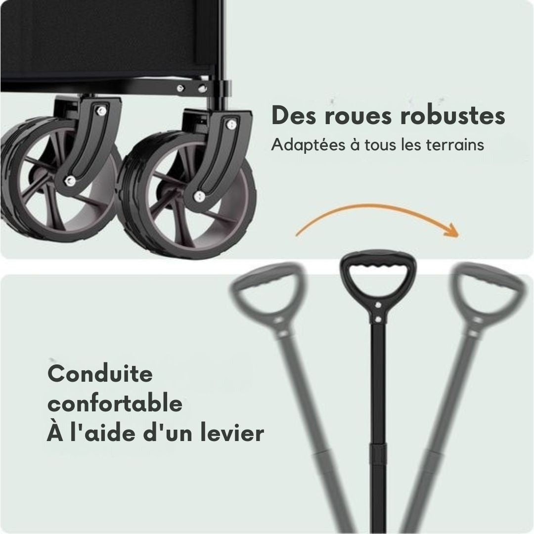 Chariot à roulettes - LifeGoods - XL - pliable - 200L - 150KG de capacité de charge - Noir