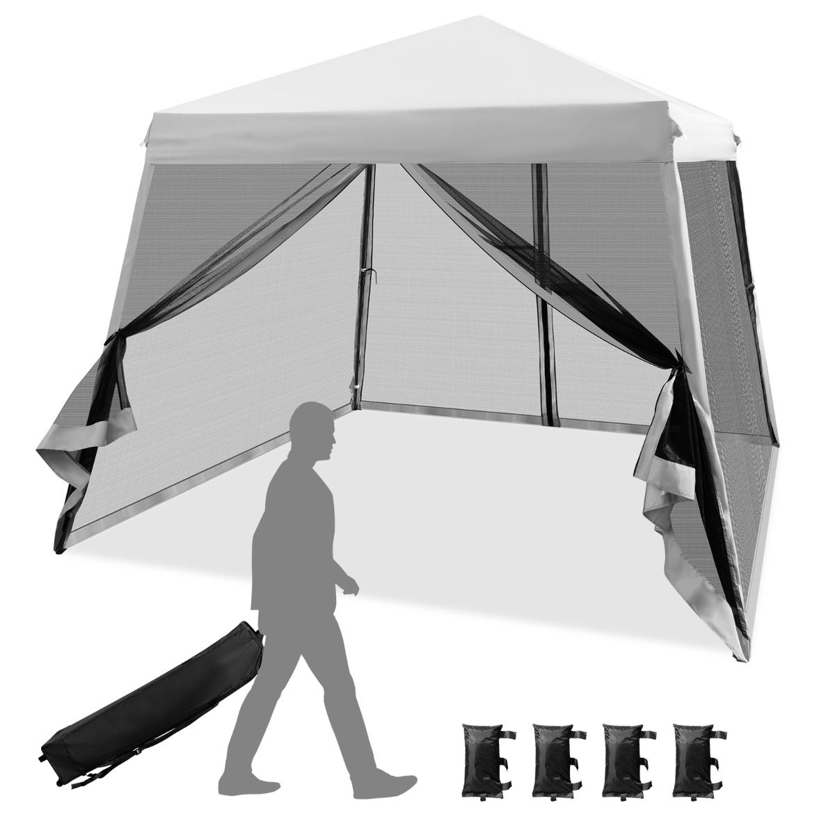 Pavillon de jardin éphémère Coast - avec moustiquaire et sacs de sable - pliable - gris
