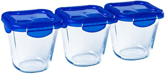 Bol carré Cook & Go avec couvercle - Lot de 3 pièces - Bleu - Pyrex