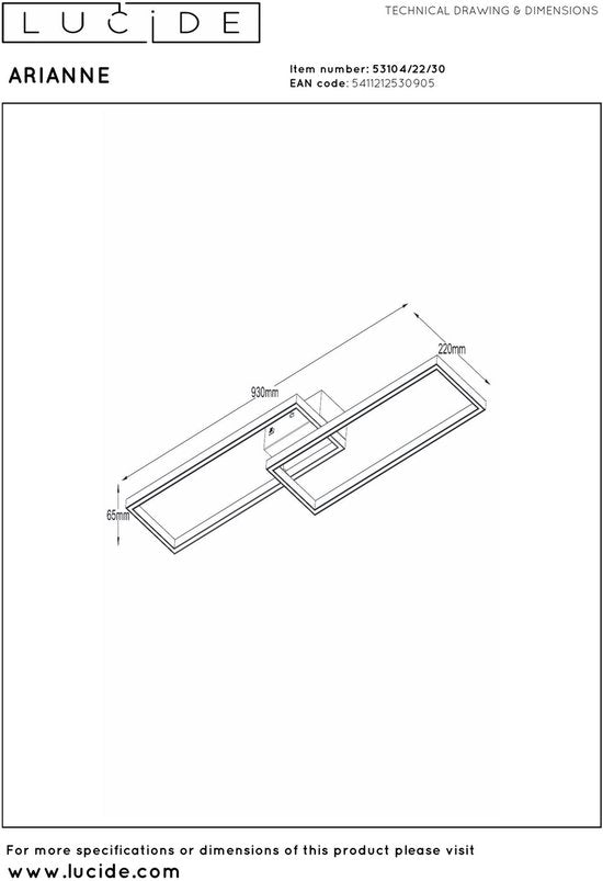 Lucide ARIANNE - Plafonnier (lampe de plafond) - LED - CCT - 1x23 W 2700 K/4000 K - Noir