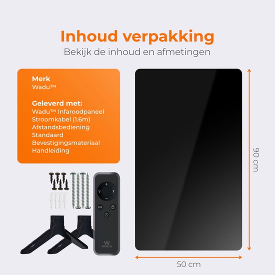 Wadu Panneau chauffant infrarouge - Panneau infrarouge portable - Thermomètre inclus - Chauffage infrarouge - 480W - Noir