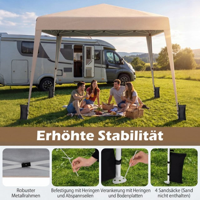 Pavillon de jardin pliable Coast 3 x 3 m - Imperméable et réglable en hauteur - 247-267 x 300 x 300 cm - Beige