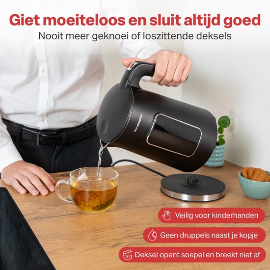 Bouilloire AoraKitchen - Ecran tactile LED - Réglage de la température - Bouilloires - 1.7L - Electrique - Cool Touch - Noir