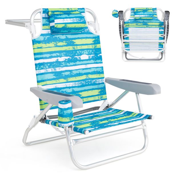 Chaises de plage pliantes Coast 62 x 54 x 80 cm - Lot de 2 - 5 positions - Porte-gobelet - Vert