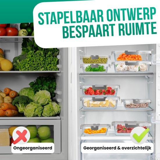 Avalo Plateaux de conservation des aliments en verre - Plateaux de préparation des repas - Plateaux de congélation - Avec couvercle - 10 pièces 1060ml / 370ml