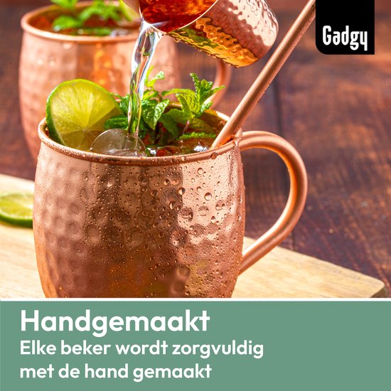 Gadgy Moscow Mule Cups 4-Piece Set - 100% Copper - Cocktail Set : 4 verres à cocktail, 4 pailles et 1 mesure de bar - Cadeau pour femme et homme
