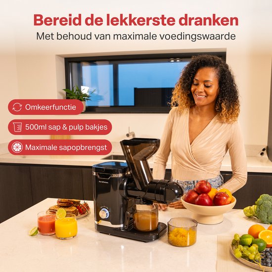 AoraKitchen Slowjuicer - avec fonction Reverse - Extracteur de jus - 500 ML - presse-agrumes - pour légumes et fruits - Fruit Press - Noir