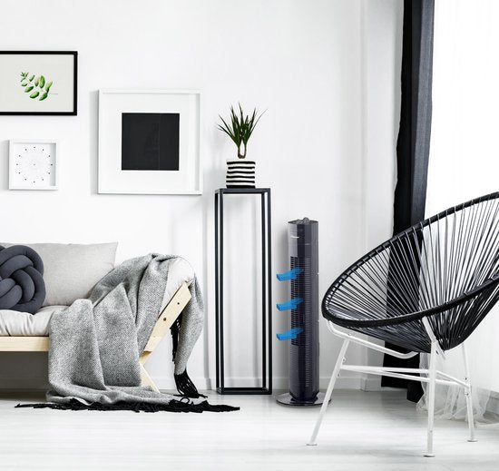 Bestron Ventilateur de tour, Ventilateur avec 3 vitesses et fonction de rotation de 75°, minuterie incluse, hauteur : 78 cm, 35W, AFT760Z, couleur : noir