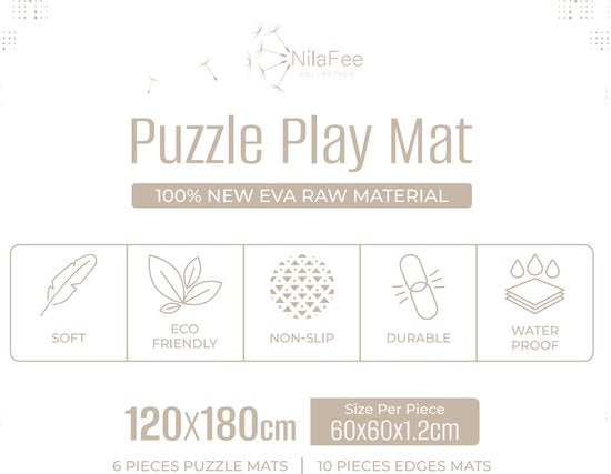NilaFee™ - Tapis de jeu de luxe - Mousse - Bébé - Tapis de jeu - Tapis d'éveil - 180 x 120 x 1,5 cm - Tapis puzzle - Sac de rangement - Blanc classique