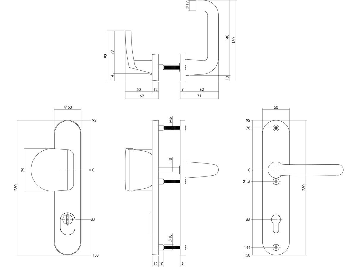 Intersteel Ferrures de sécurité Poignée ovale avec mécanisme à ressort et protection anti-arrachement - 250 x 50 mm - Ronde - SKG3