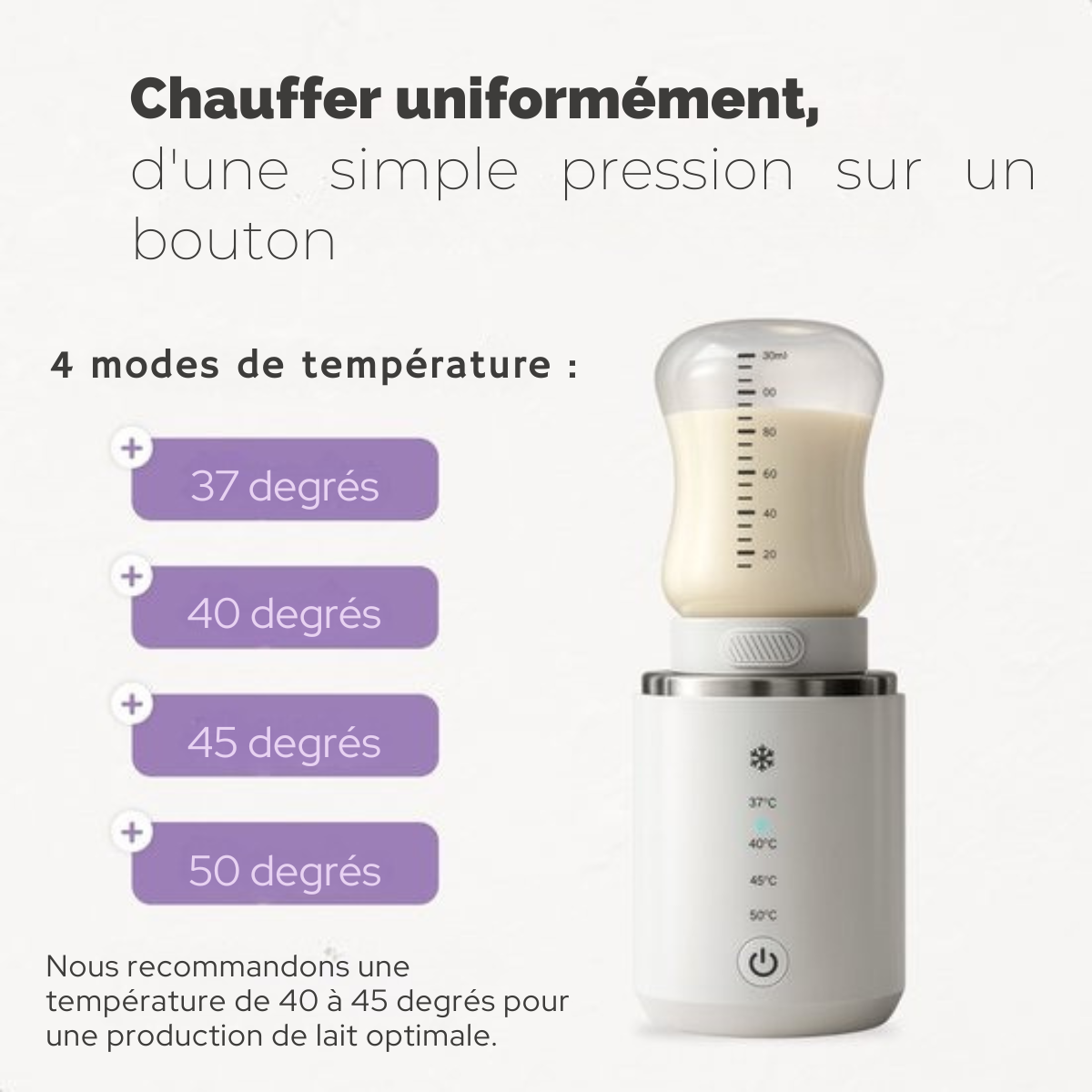 Chauffe-biberon portable - Chauffage homogène - Chauffe-biberon sans fil pour bébé - Chauffe-biberon sans fil - Qwali