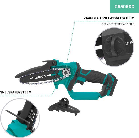VONROC Mini tronçonneuse 20V - 152mm - Sans batterie ni chargeur rapide
