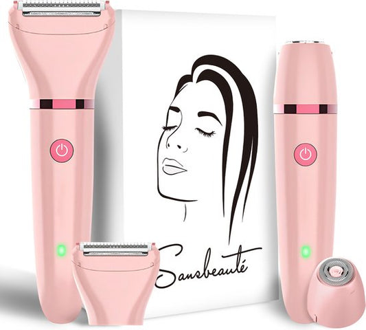Rasoir féminin 2 en 1 + 2 têtes de rasage supplémentaires - Visage - Aisselles - Jambes - Maillot - Rasoir Femme - Epilateur électrique - Epilateur Femme - Tondeuse Femme - Zone intime Poils pubiens - Rasoir Féminin Bikini