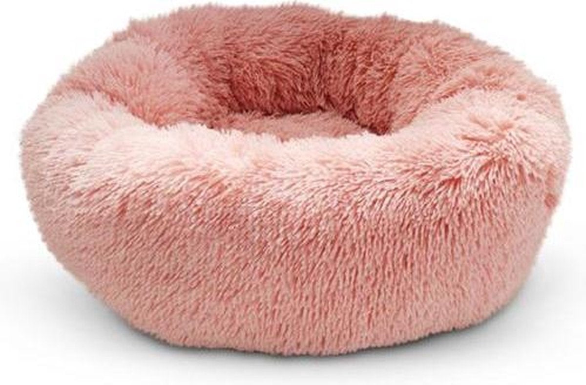 Snoozle Donut Hondenmand M - 60 cm - Fluffy Hondenmand Klein - Ronde Hondenmand Roze - Superzacht Hondenbed voor kleine hond - Anti-Stress Hondenkussen