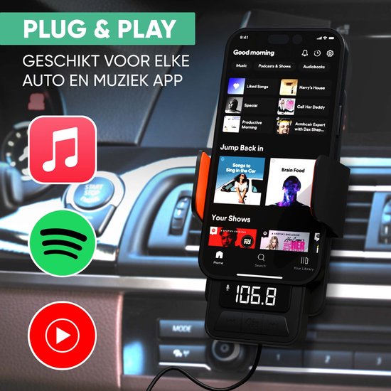 Serve 3in1 Bluetooth FM Transmitter, Phone Holder Car & Wireless Fast Charger 15W - Car Kit for Music - Phone Holders Car Accessories - Touchless Car Charger - Ventilation Holder