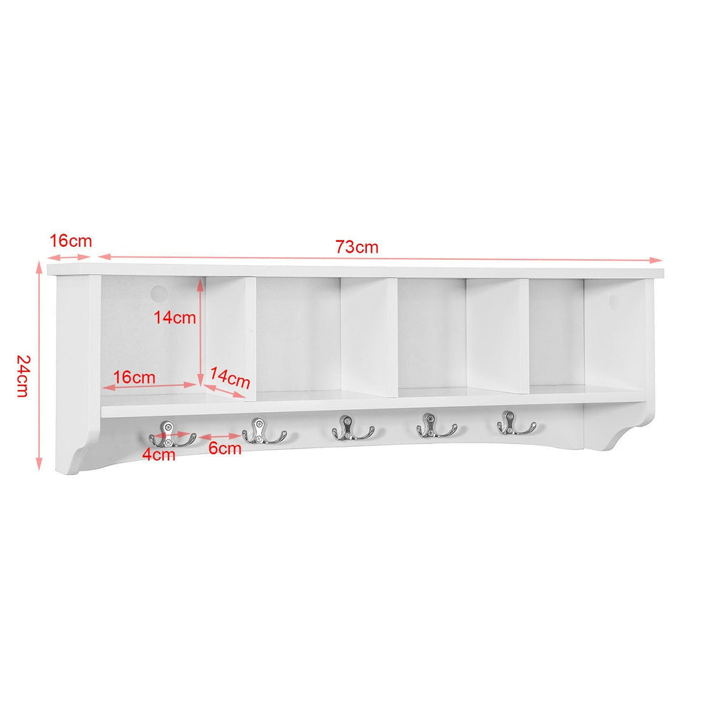 SoBuy FRG48-L-W Armoire murale avec 5 crochets - Blanc - 72x15x23 cm