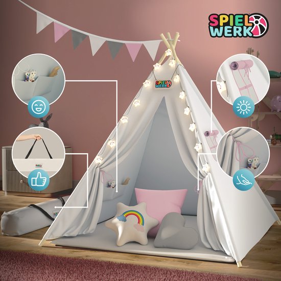 Spielwerk Play tent - LED 3 Coussins Turnbuckle 130x130x160cm - Rose