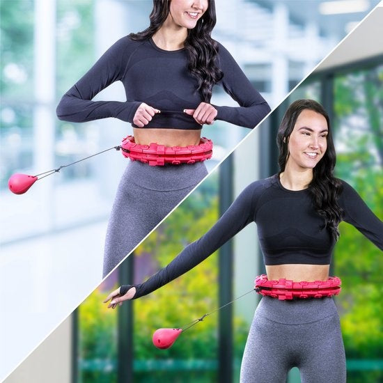 Hula Hoop réglable avec poids - Nuvance - 24 + 5 maillons - eBook inclus - pour adultes et enfants - Rose
