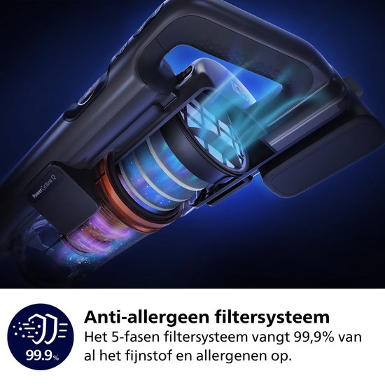Aspirateur Philips avec fonction de lavage des sols XC8055/01 Aqua Plus - Sans fil et sans sac - Buse d'aspiration avec éclairage LED - Aspirateur à main - Autonomie de la batterie jusqu'à 80 min - Léger - Bleu