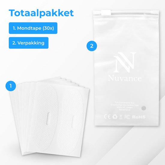 Nuvance - Ruban buccal - 30 pièces - Ruban buccal - Anti ronflement - Ruban buccal - Ruban adhésif ferme - Ruban pour le sommeil