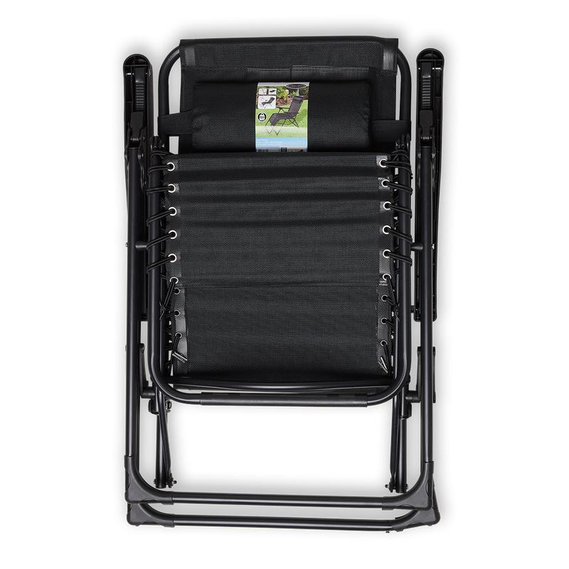 Ensemble de 2 chaises de jardin de luxe - Pliables avec coussins - Acier - Noir