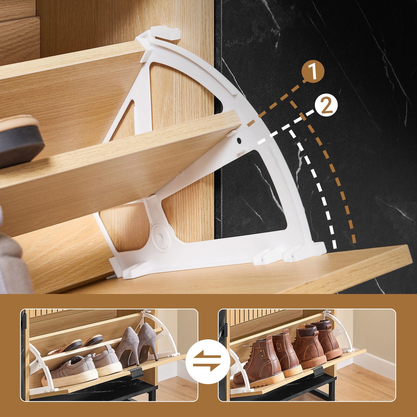 SoBuy FSR203-N Meuble à chaussures pour entrée étroite, 2 abattants et porte latérale, design scandinave, compact, noir et bois clair, 90 x 24 x 88 cm