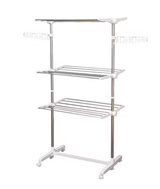 Séchoir à linge pliable HOMCOM - 3 étagères réglables - 142 x 55 x 152 cm - 45 kg - 6 roulettes - Blanc