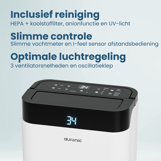 Déshumidificateur Auronic - Better Plus Series - 20L - Chambre à coucher, salle de bain, salon et bureau - Déshumidificateur d'intérieur - Blanc