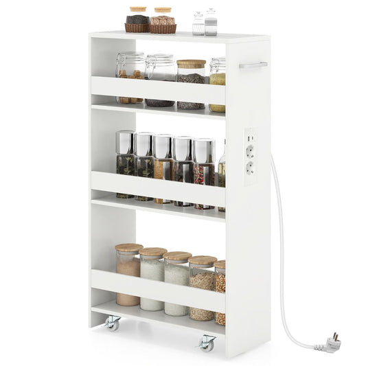 Chariot de rangement Coast Smalle - Chariot de cuisine mobile à 4 étages - avec station de recharge - blanc 47,5 x 20 x 80,5 cm