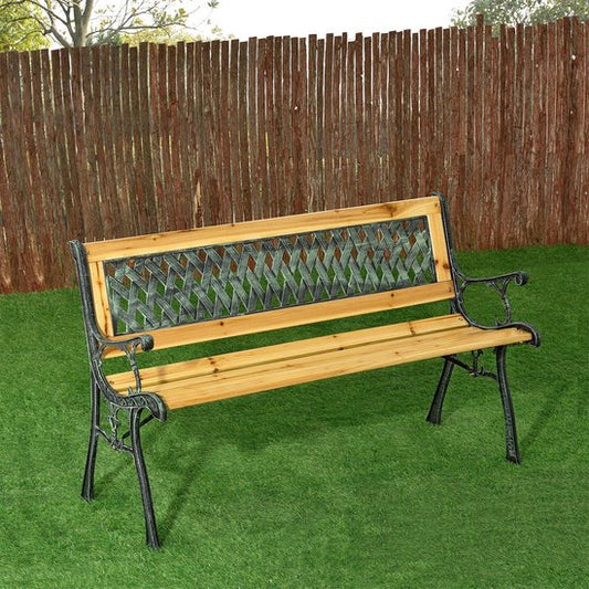 Banc de jardin 2 places - 13.5kg - 122 × 54 × 73 cm - Motif diamant Pisa - Stable, solide et facile à entretenir - Banc en bois naturel