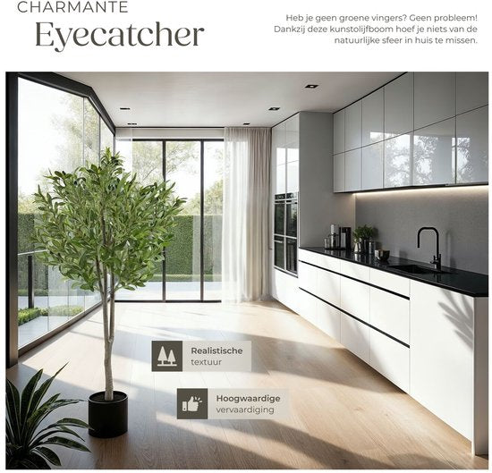 tectake® Olivier artificiel Oleand - Plante artificielle méditerranéenne avec feuilles et olives réalistes - Peu d'entretien et polyvalent - Pot de fleurs robuste inclus - Hauteur : 150 cm