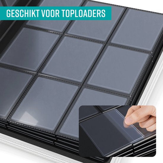 Album NAPI Toploader Pro pour 288 cartes - Album de collection haut de gamme avec pochettes Toploader et fermeture à glissière - Album pour cartes à collectionner - 9 pochettes - Simili cuir - Rouge/Blanc