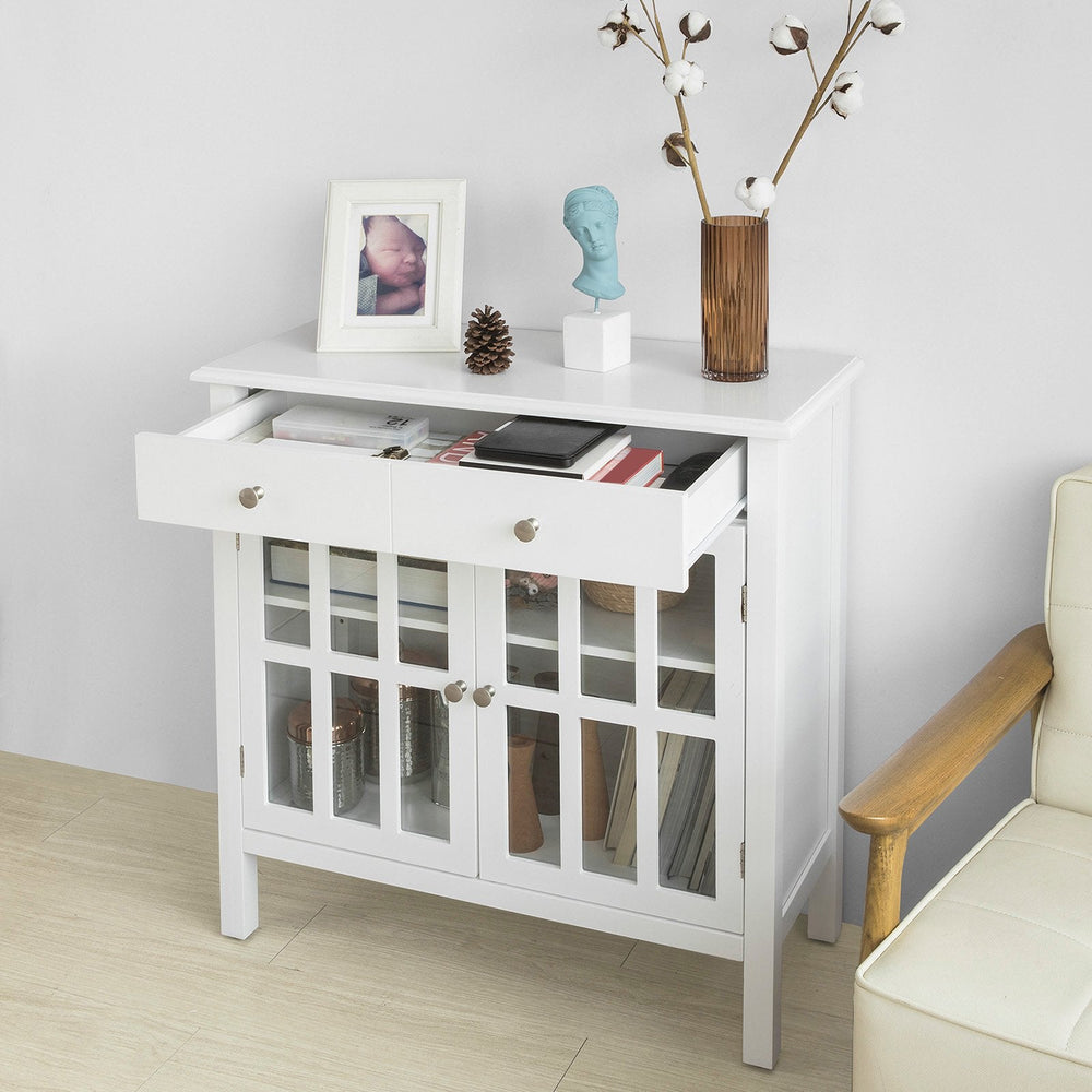 SoBuy FSB23-W Meuble de cuisine avec 2 tiroirs et 2 portes - Blanc - 80x80x34 cm - Rustique