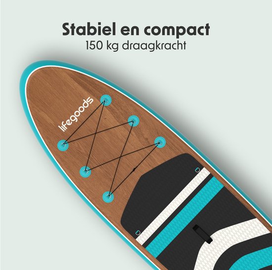 LifeGoods PaddlePro SUP Board - with Seat - Inflatable Paddle Board - Complete Set - Max. 150KG - 320x81cm - Bois/Bleu