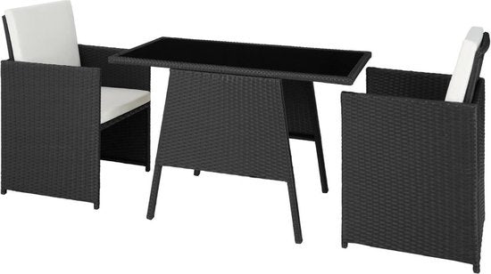 tectake® - salon en osier pour 2 personnes, meubles d'extérieur peu encombrants, 2 fauteuils et 1 table, idéal pour balcon, meubles de jardin, meubles de terrasse, résistant aux intempéries - noir - poly-rotin
