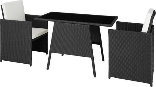 tectake® - salon en osier pour 2 personnes, meubles d'extérieur peu encombrants, 2 fauteuils et 1 table, idéal pour balcon, meubles de jardin, meubles de terrasse, résistant aux intempéries - noir - poly-rotin