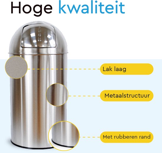 BRASQ Push Bin Acier inoxydable Poubelle avec bac à déchets amovible 30 litres - Poubelle - Poubelles