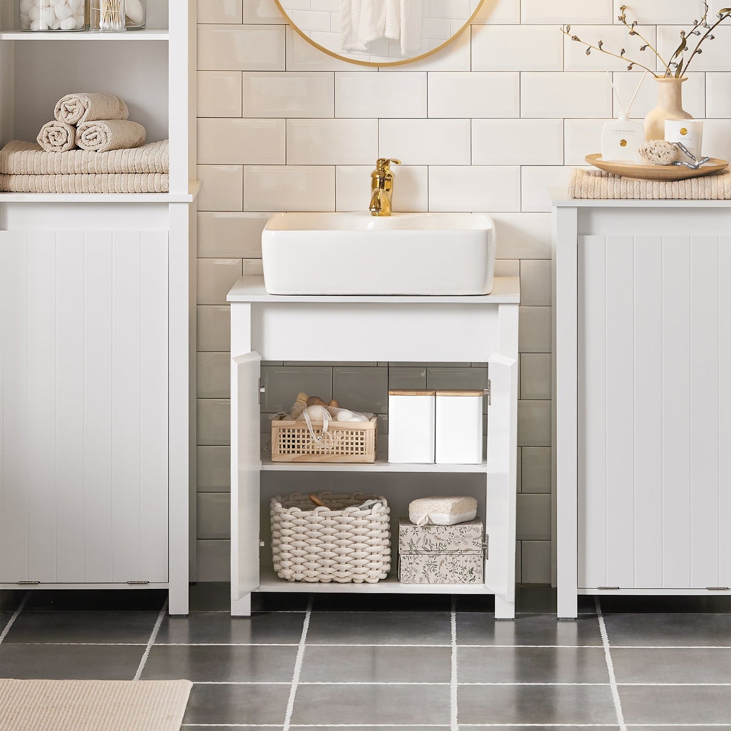 SoBuy Meuble bas pour évier - 2 portes - 60 x 34 x 65,5 cm - Blanc