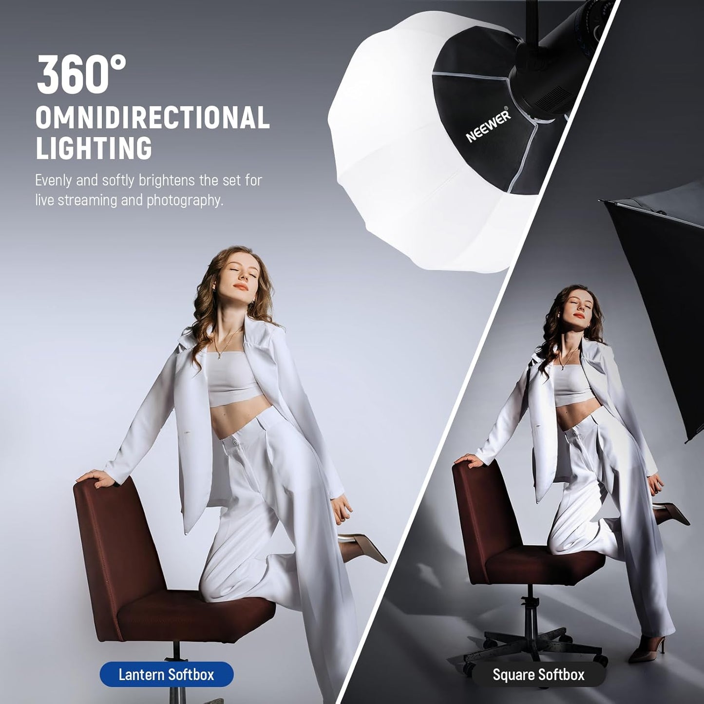 Softbox Neewer 50 cm, blanche - Diffuseur de lumière à fixation rapide à 360° avec monture Bowens pour lampes vidéo LED
