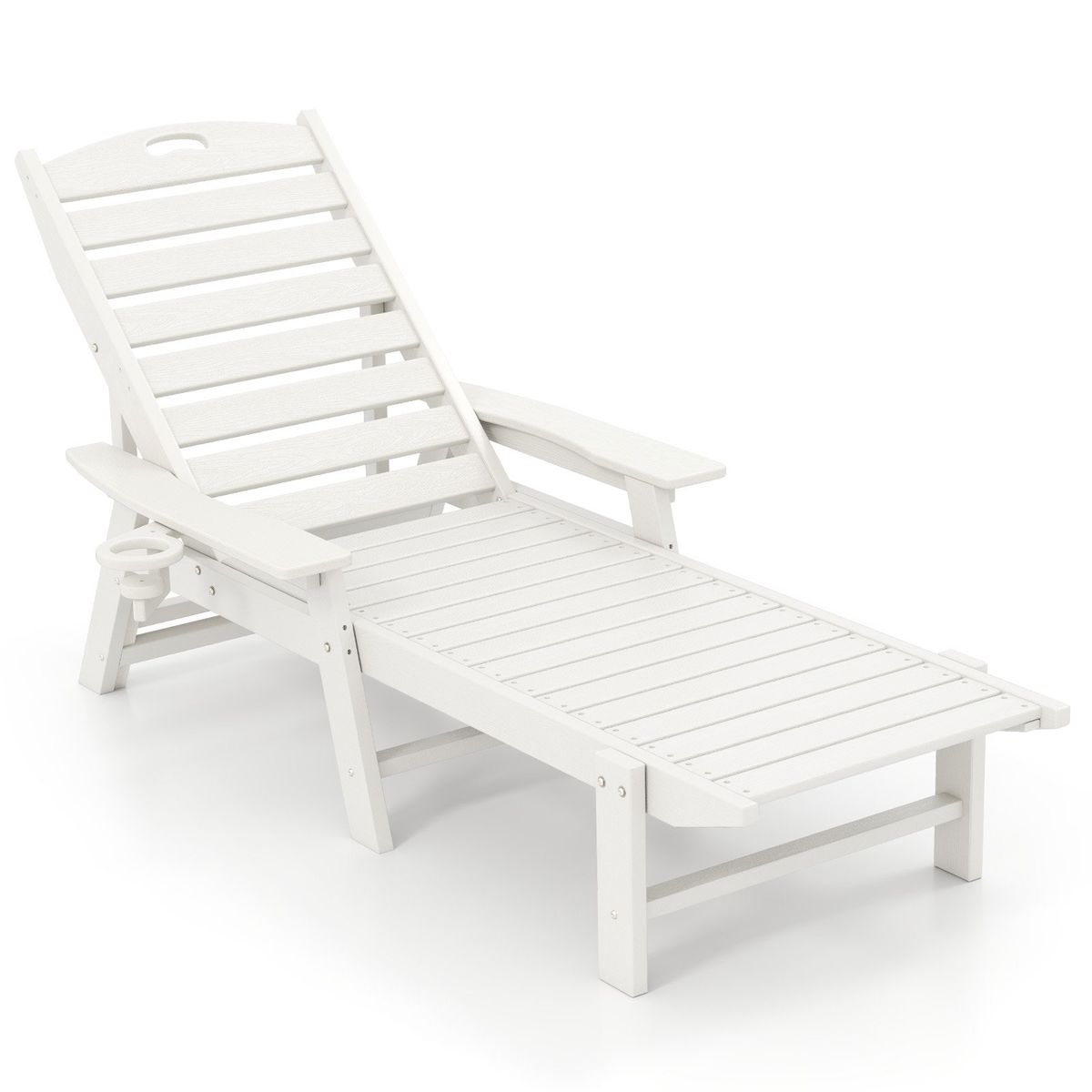 Chaise longue de jardin Coast - Dossier réglable sur 4 positions - Porte-gobelet pivotant - Blanc