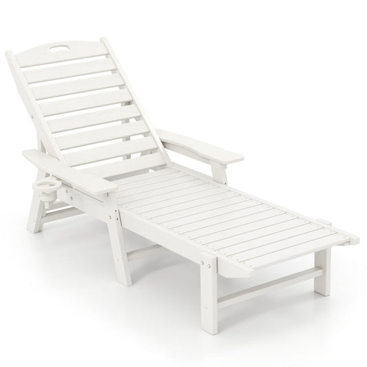 Chaise longue de jardin Coast - Dossier réglable sur 4 positions - Porte-gobelet pivotant - Blanc