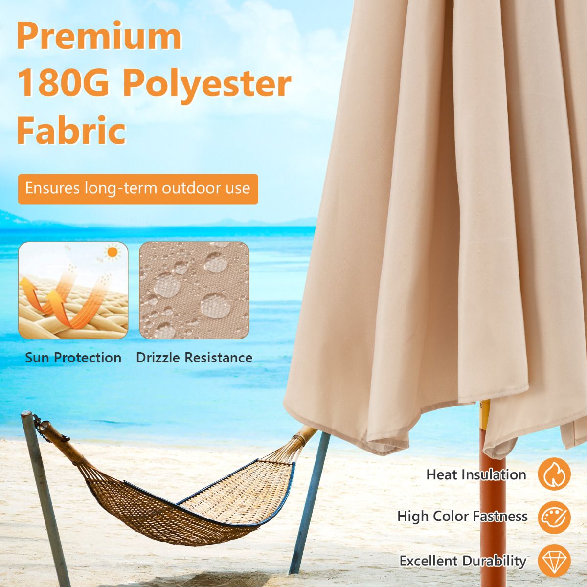 Coast Round Terrace Umbrella Beige Ø283 x 252,5 cm - Parapluie de marché en bois avec 8 baleines en fibre de verre