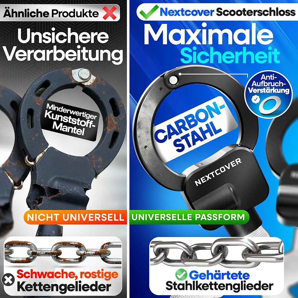Cadenas pour trottinette électrique NEXTCOVER - Cadenas à chaîne - 90 cm - Steel-Secure - 3 clés