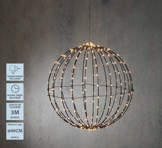 Luca Lighting Christmas Lights Ball with Warm White LED Lights - Ø40 cm - Noir