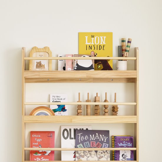 SoBuy KMB08-N Bibliothèque pour enfants, 4 niveaux, meubles, rangement, jouets, bibliothèque, meuble de rangement, étagère, chambre, nature, 80 x 12 x 118 cm