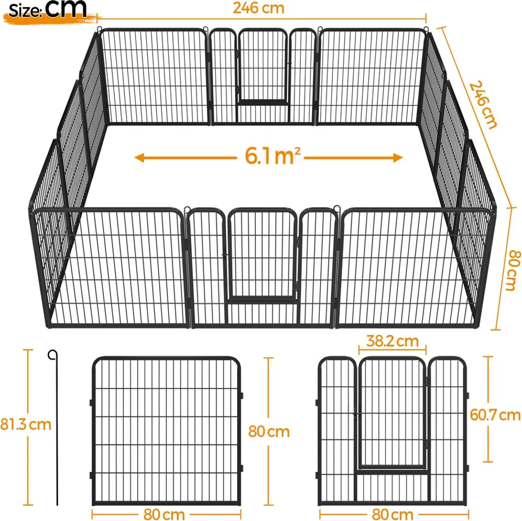 Yaheetech Enclos pour chiots avec porte - 6 panneaux - Noir - 164 x 83 x 80 cm