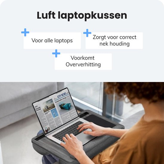 Coussin pour ordinateur portable - Lap table - Réglable - Support pour le travail à domicile - Table de lit - Support pour ordinateur portable et tablette - Avec support de téléphone