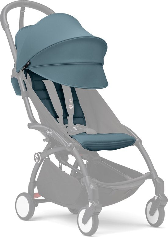 Ensemble de couleurs Stokke YOYO 6+, Aqua - Textiles : coussin d'assise, capote extensible et poche arrière à fermeture éclair - Pour le châssis YOYO (vendu séparément)